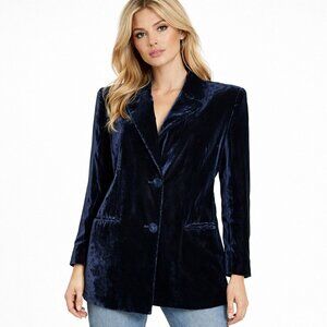 luisa spagnoli Velvet blazer vintage 80's 90's italy blue velvet jacket  Medium